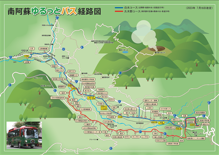 南阿蘇ゆるっとバス経路図（7月16日以降）
